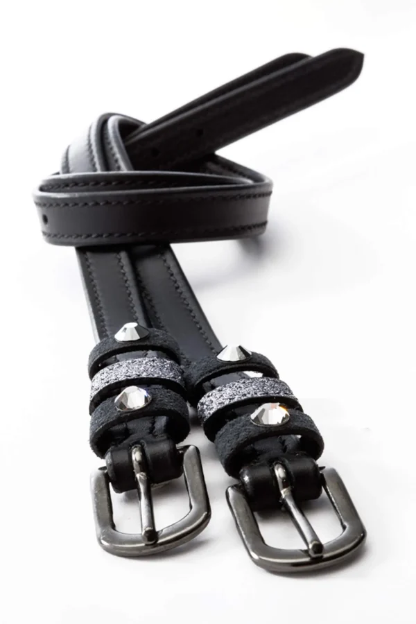 Kavalkade Spur straps leather Grey - rhinestones